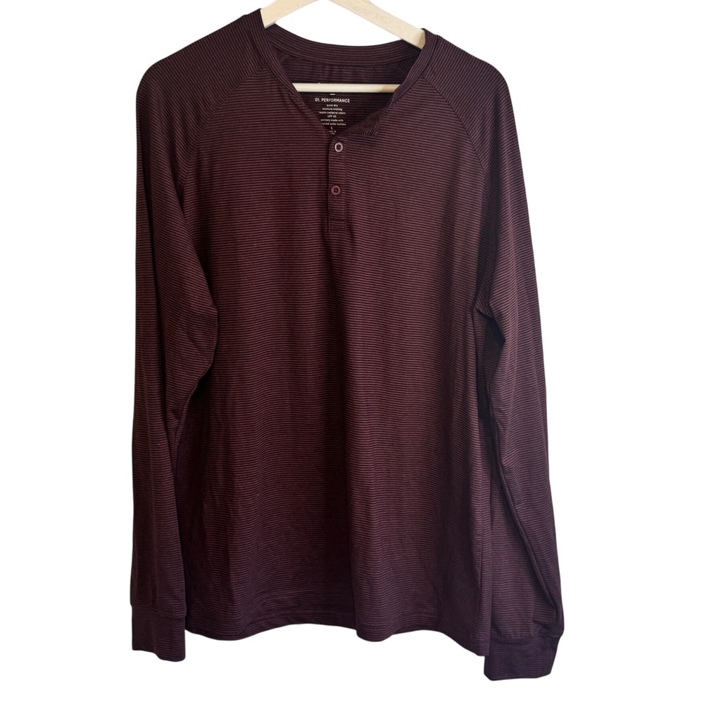 01.Algo Henley Shirt Performance Striped L Burgundy Mens‎ Activewear Long Sleeve
